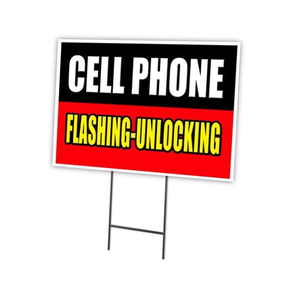 Cell Phone Flashing Un Yard & Stake outdoor plastic coroplast window, C-1216 Cell Phone Flashing Un